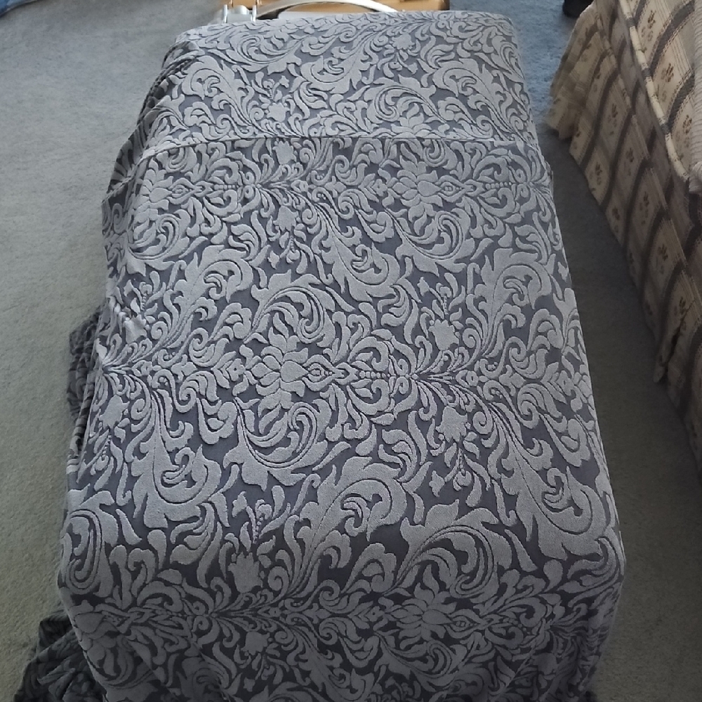 2 Cushion Standard Size Loveseat Cover. Elegant Gray Damask Patterned Fabric